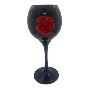 Imagem de Taça Pomba Gira Negra Com Rosa Vermelha 20 Cm Vidro 400 Ml - Bialluz P