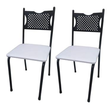 Imagem de Kit 2 Cadeira para Cozinha MC Tubular Almofadada Estrutura Preta com Assento Branco