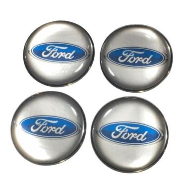 Imagem de Kit resinado jogo 4 emblema de calota 48mm ford cinza - emblematech