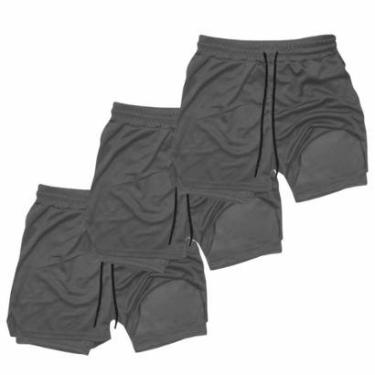 Imagem de Kit 3 Shorts Treino Dry Térmico 2 em 1 com Bolso para Cel. e Porta-Toalha Calção Fitnes...