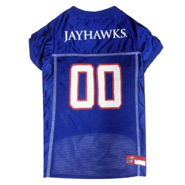 Imagem de Pets First Camiseta de malha NCAA College Kansas Jayhawks para cães e gatos, pequena. Camisa licenciada para cães com seu time favorito de futebol/basquete universitário