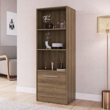 Imagem de Estante para Livros Lock 1 Porta com Compartimento Oculto Marrom - Art In Móveis