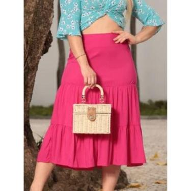 Imagem de Saia Midi feminina estampada xadrez lisa duas marias moda modesta evangelica-Feminino