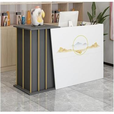 Imagem de Balcão de recepção simples e moderno supermercado loja de conveniência hotel pequeno bar salão de beleza loja de roupas caixa balcão de caixa para salão recepção R, impressão off-white, 120 cm/47,24