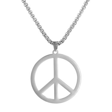 Imagem de TEAMER Colar com símbolo de paz em aço inoxidável geométrico símbolo da paz colar joia hippie para mulheres, adjustable, Aço inoxidável, Sem Pedra Preciosa