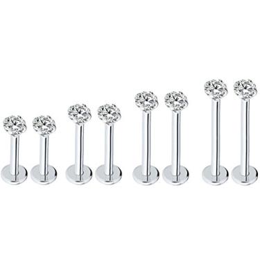 Imagem de Joias Injoy 16G Aço Inoxidável 3 mm CZ Lip Studs Labret Monroe Nose Tragus Helix Ear Piercing Jewelry, Aço inoxidável, zircônia cúbica, zircônia, aço, Zircônia cúbica