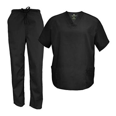 Imagem de Natural Uniforms Conjunto De Uniforme Médico M&M Scrubs Masculino, Blusas E Calças (Xx-Grande, Preto)