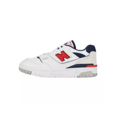 Imagem de New Balance Tênis masculino 550, Branco/vermelho verdadeiro/azul marinho, 40
