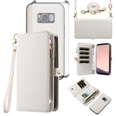 Imagem de Asuwish Capa de celular para Samsung Galaxy S8 Plus carteira com zíper destacável com protetor de tela de vidro temperado alça flip suporte para cartão S8plus S 8 8plus 8S Edge S8+ SM-G955U feminino