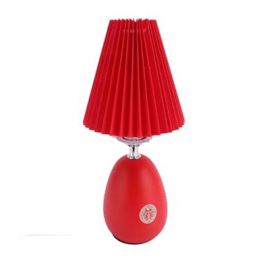 Imagem de Abajur de Mesa Plissado Vermelho Moderno e Minimalista Abajur de Cabeceira 3000K-6000K Temperatura de Cor Luz Regulável Timing Controle Remoto Porta USB 5V 1A para Sala de Estudo