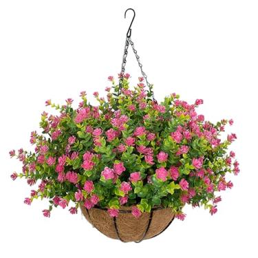Imagem de NETAP Cesta de flores artificiais para decoração de primavera e verão, flores falsas parecem realmente resistentes aos raios UV, plantas falsas para varanda, varanda, pátio, jardim, decoração externa,