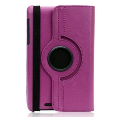 Imagem de Kroo Capa de couro com rotação para Google Nexus de 7 polegadas com protetor de tela antirreflexo e suporte de sucção para várias superfícies, roxo (12326-0813)