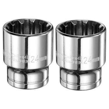 Imagem de HARFINGTON 2 peças soquete de 12 pontos 1/5.1 cm por soquete métrico raso de 24 mm aço cromo vanádio 12 pontos soquetes padrão ferramenta manual mecânica para reparo de carro, manutenção mecânica, uso