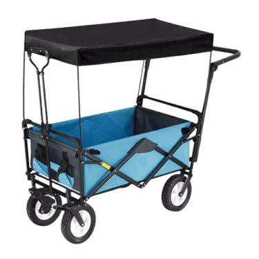 Imagem de carroça Carrinho de vagão com rodas dobrável utilitário lounge vagão jardim carrinho de vagão portátil com dossel grande capacidade 200kg/441lb dobrável