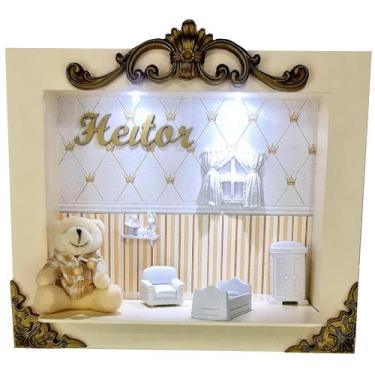 Imagem de Quadro Enfeite De Porta Maternidade Cenário Led - Creme Dourado ursinh