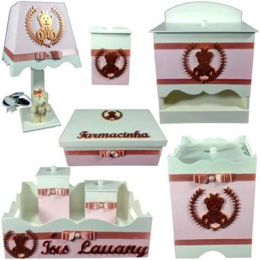 Imagem de Kit Higiene bebê Mdf menina 8 pçs - ROSÊ DE URSINHA - Flores para Mari