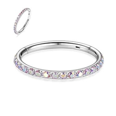 Imagem de PEAKLINK 20G 18G 16G 14G CZ/Opala Aço Inoxidável Sem Costura Articulada Segmento Anel de Piercing para Cartilagem de Concha de Septo Helix 6/7/8//9/10/12 mm, Metal, outro,