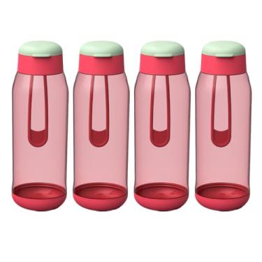 Imagem de Kit 4 Garrafinha Água Squeeze Esporte 500ml Alça Resistente Bpa Free Escritório Academia (Rosa)