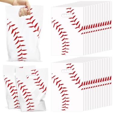 Imagem de BadenBach 100 peças de sacos de presente de beisebol com alças, 19 x 21,8 cm, sacolas de plástico para lembrancinhas de beisebol para presente de beisebol para presente de beisebol para decoração de
