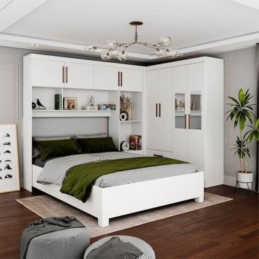 Imagem de Guarda Roupa Casal Modulado 4 Portas com Cama Hercules 4 Portas e 4 Gavetas com Espelho Branco
