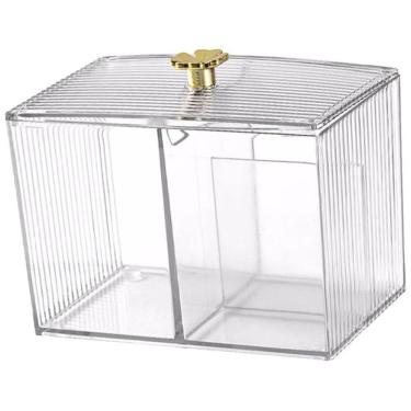 Imagem de Porta Algodão Plástico Com Tampa Quadrado Banheiro Maquiagem