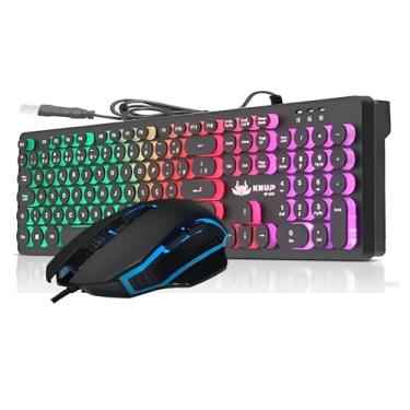 Imagem de Kit Teclado Gamer USB 107 Teclas Redondas Impermeavel Multimidia Iluminado e Mouse Gamer 4800 DPI Resposta Rapida Ergonomico 6 Botões - Para Jogos em Pcs Notebooks e Console de Jogos