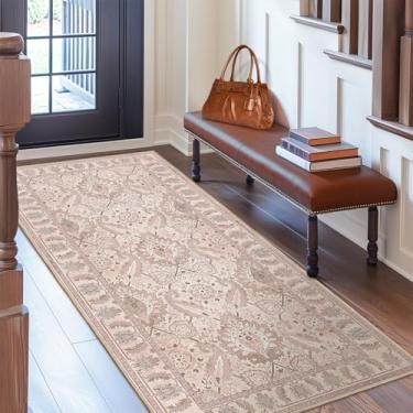 Imagem de RELEANY Boho Tapetes de área de 5 x 15 cm, lavável à máquina, tapete baixo, sem queda, tapetes macios para sala de estar, quarto, cozinha, sala de jantar, entrada, corredor, interior, rosa, cinza