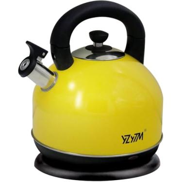 Imagem de Chaleira elétrica 3L, grande chaleira sem fio elétrica 2000W Ferva rápida silenciosa, filtre chaleira com assobios e controle de temperatura, acessórios para cozinha doméstica (3L amarelo br