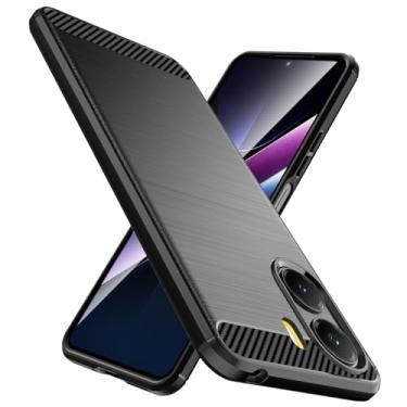 Imagem de Natbok Capa projetada para Xiaomi Poco X7 Pro, TPU flexível [textura escovada] [antiderrapante] à prova de choque, proteção militar, capa fina para Poco X7 Pro, preta