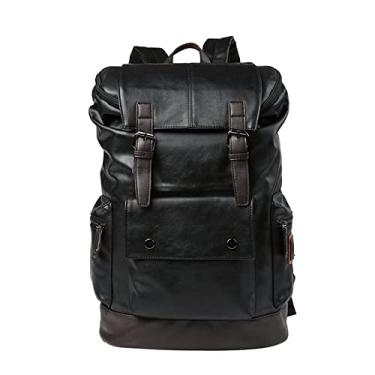 Imagem de Mochila masculina de couro de luxo, mochila de viagem de grande capacidade para homens, bolsa para laptop, bolsa preta masculina de negócios