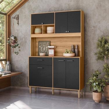 Imagem de Armário de Cozinha 6 Portas 1 Gaveta Erva Doce 120 Freijó/Preto Esfera