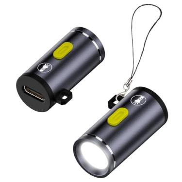 Imagem de RAINSUNG Mini lanterna de LED USB C com cordão de chaveiro, brilho de 210 lúmens, adequada para carregadores/carregadores elétricos/celulares para uso de emergência ao ar livre, pacote com 2 (USB