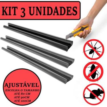 Imagem de Kit com 5 Veda Porta de 80 cm a 90 cm Impermeável Ajustável Preto Cont