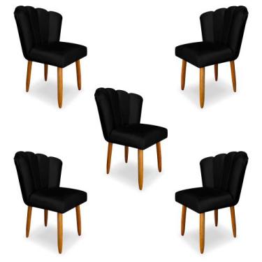 Imagem de Kit 5 Cadeiras de Jantar Pétala Estofada Pés Palito Veludo Preto - Mon