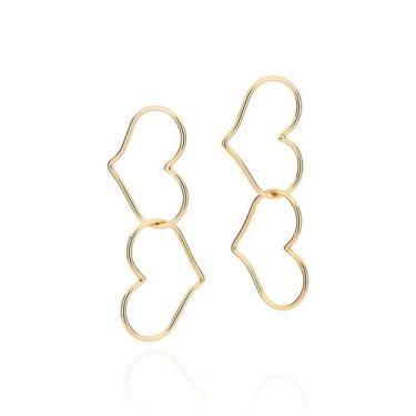 Imagem de Maxi Brinco Corações Vazados Banhado a Ouro Rommanel 527287, Dourado