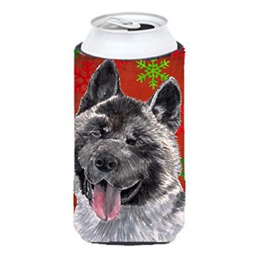 Imagem de Akita Red Snowflakes Holiday Christmas Tall Boy Beverage Insulator Hugger SC9482TBC