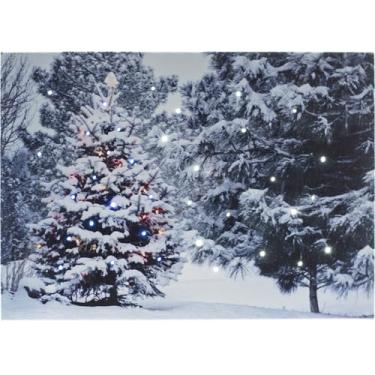 Imagem de Árvore de Natal na Floresta Imagens em tela iluminadas por LED com temporizador, para decoração de mesa, arte de pintura em tela de parede pequena 15,24 cm x 20,32 cm, luz noturna com luzes de fibra