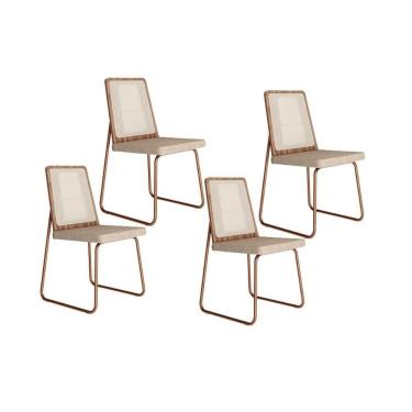 Imagem de Kit 4 Cadeiras Sala Jantar Wood 1751 4 Uni Rose Linho Areia Carraro