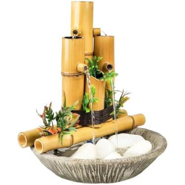 Imagem de Fonte De Agua Decorativa Chafariz Cascata 4 Quedas Bica Bambu Zen 35cm