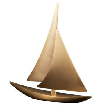 Imagem de Escultura de veleiro de latão em base de madeira feita à mão, modelo de navio decorativo para decoração de escritório em casa, presente com tema náutico (CF Sailboat-J)