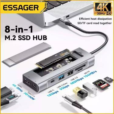 Imagem de Hub USB Essager 8 em 1 Docking Station USBC com Armazenamento para MacProAir M1M2