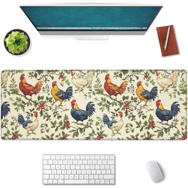 Imagem de Mounidso Tapete de rato grande rústico com galo e galinha, tapete de rato para jogos, base de borracha antiderrapante, acessórios de escritório, tapete de mesa, tapetes de rato de fazenda para escola