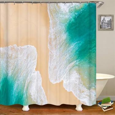 Imagem de Cenário litorâneo Praia Banheiro Cortina de chuveiro Decoração para casa Cortina Anti-mofo Cortinas de chuveiro à prova d'água com gancho, DM4267, L240 x A180 cm