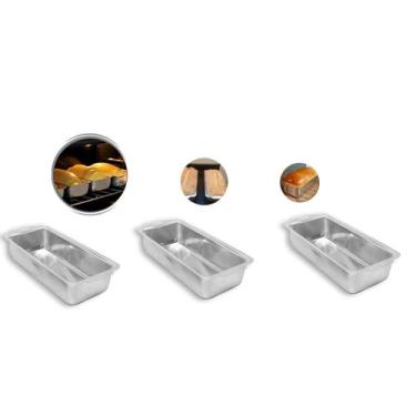 Imagem de Conjunto De 3 Forma De Pão Bolo Inglês Gelo Bolo Cuca Alumínio Polido 