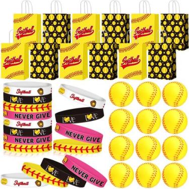 Imagem de Conjunto de lembrancinhas de festa Softball MTLEE com 12 sacos de pape