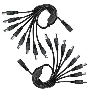 Imagem de Pacote com 2 cabos divisor de energia CC de 1 a 8 vias, 1 cabo adaptador fêmea para 8 macho DC preto com plugue cilíndrico de 5,5 mm x 2,1 mm para câmeras CCTV, fita de luz LED, roteador e mais