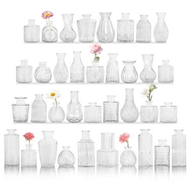 Imagem de Conjunto de 36 vasos de vidro, pequenos vasos de flores transparentes vintage para mesa a granel, mini vaso de estilo rústico fofo para decoração de casa, casamento, chá de bebê, festa de aniversário