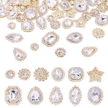 Imagem de Spritewelry 100 peças de strass plano gota redonda estrela costurada em strass, pedras de cristal transparentes, botões de strass com garra de ouro para joias, artesanato, roupas, vestido, artesanato