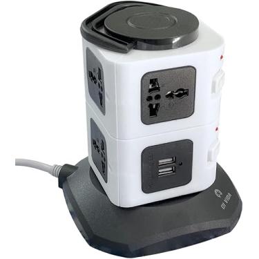 Imagem de Torre de Tomada Elétrica com 7 Entradas Universais, 2 Portas USB, 2500W, 10A, Bivolt, Cabo de 1,8m, Plug Padrão Brasileiro, Protetor de Sobrecarga, Filtro de Linha, para Escritórios e Casas