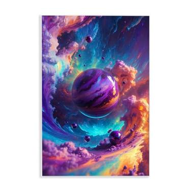 Imagem de Stupell Industries Arte de placa de parede de planetas surreais com nuvens cromáticas, design por Wumples, 25 x 38 cm